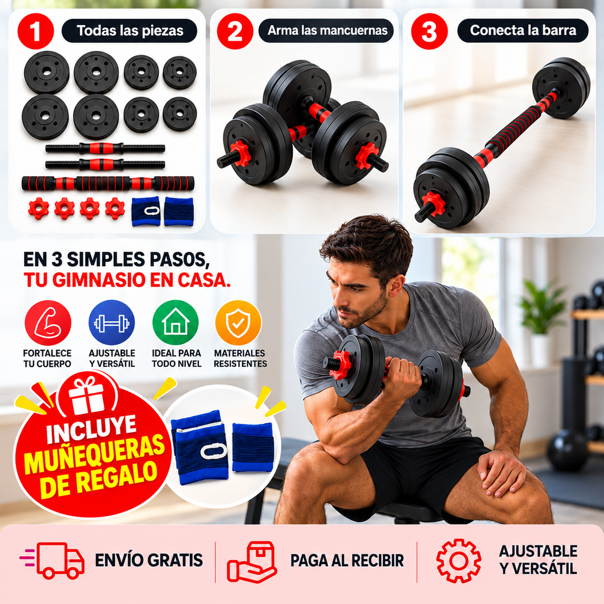 PowerGrip 20K - Mancuernas y barra en un solo set