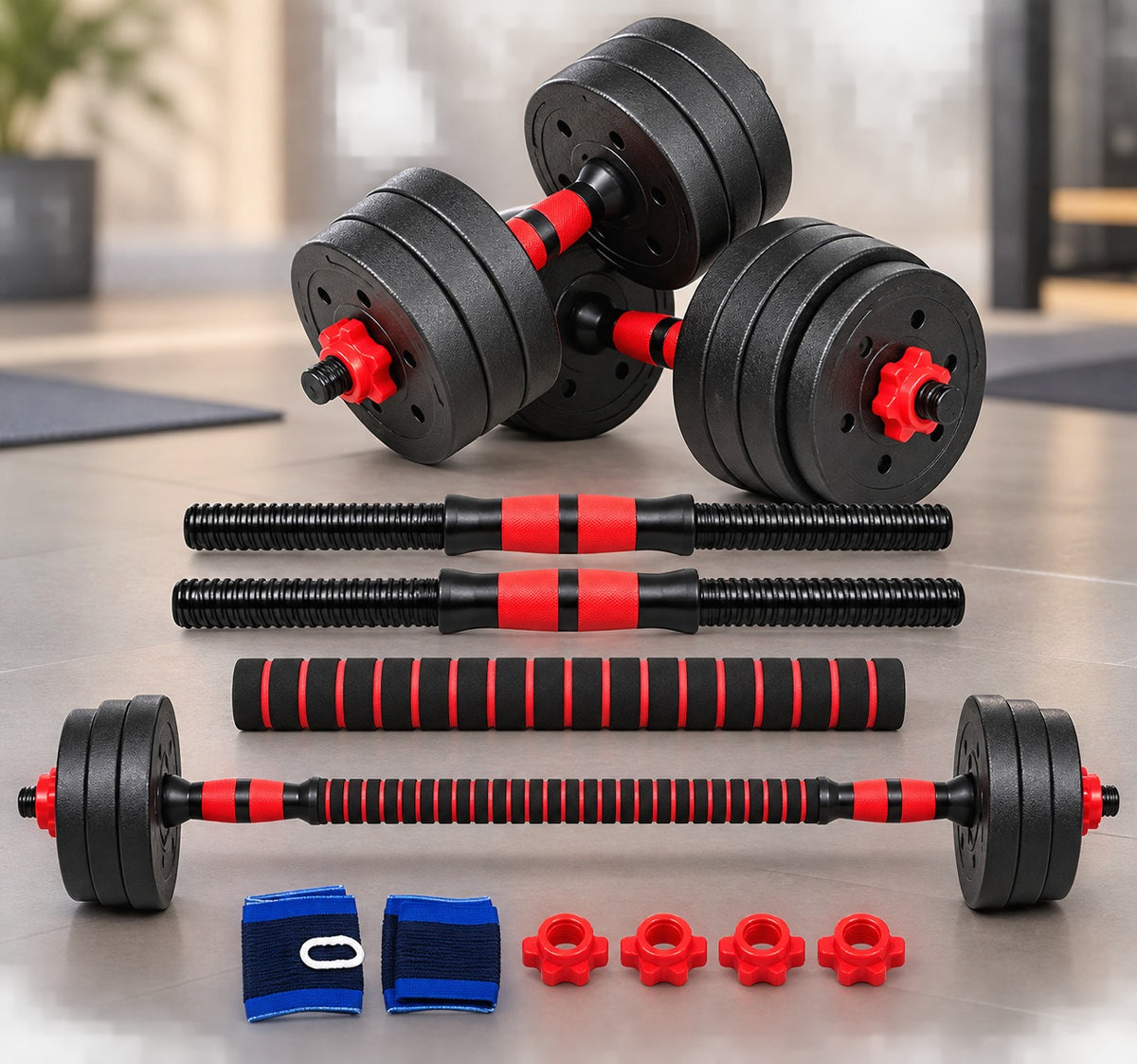 PowerGrip 20K - Mancuernas y barra en un solo set